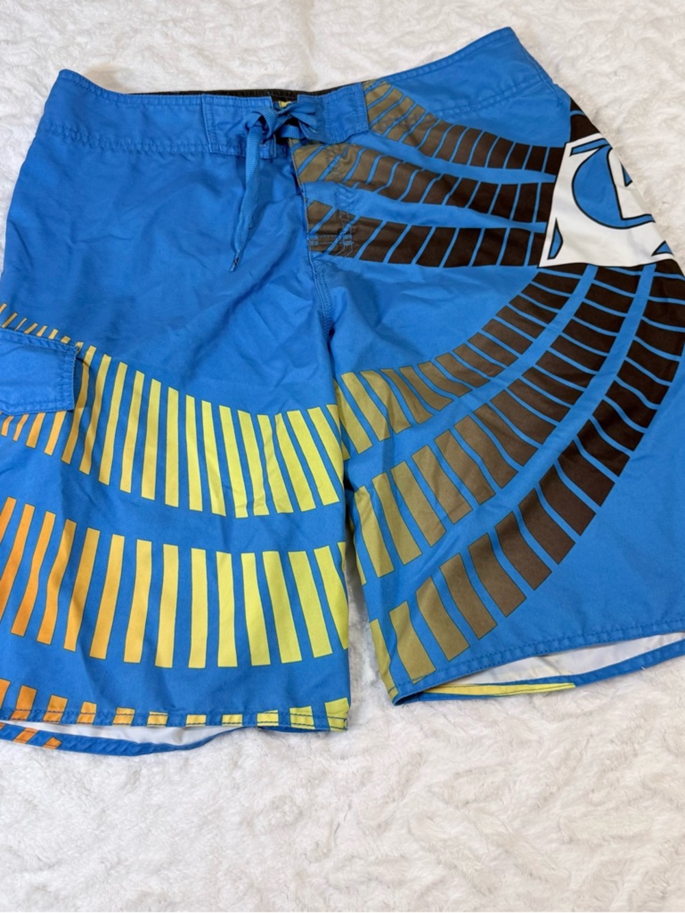 Quiksilver Men’s Bright Blue Swim Board Shorts w/ Orange & Yellow waist 33” - EU
